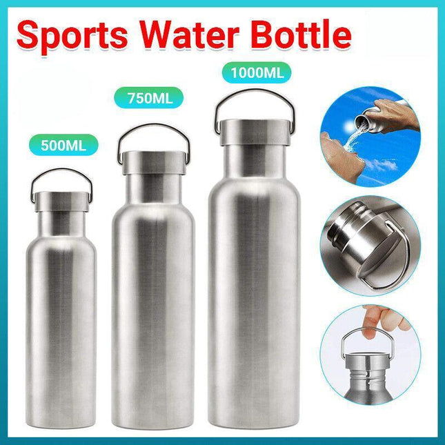 500/750/1000Ml Stainless Steel Water Bottle Motivational Sports Drink Cup Flask - Aimall