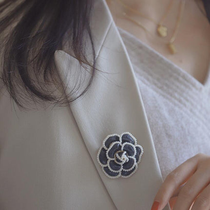 Women Enamel Camellia Fashion Rose Flower Brooch Alloy Pearl Coat Brooch Gift - Aimall