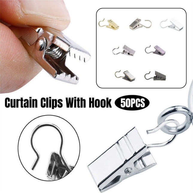 50PCS Stainless Steel Curtain Clip Hooks Strong Load-bearing Shower Accessories