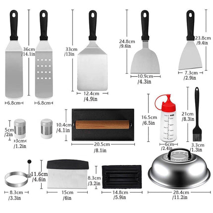 17 Piece BBQ Grill Tools Set Outdoor Barbecue Spatula Shovel Stainless Steel Kit
