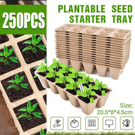250x 10Grids Nursery Pots Biodegradable Paper Pulp Cup Garden Plant Nursery Tray - Aimall