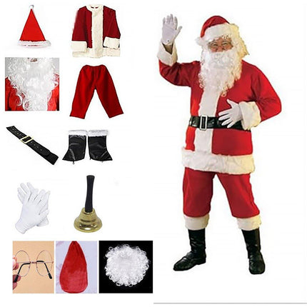 Classic 11-piece Luxury New Plus Size Santa Suit Classic Stage Costume Set