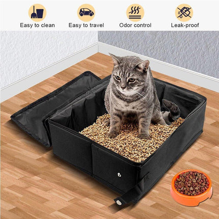 Portable Collapsible Travel Litter Box with Lid Foldable Fabric Litter Pan Bag