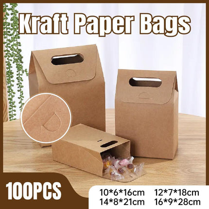 100PCS Christmas Gift Packing Paper Bag Candy Cookie Treat Box Kraft Party Bag - Aimall