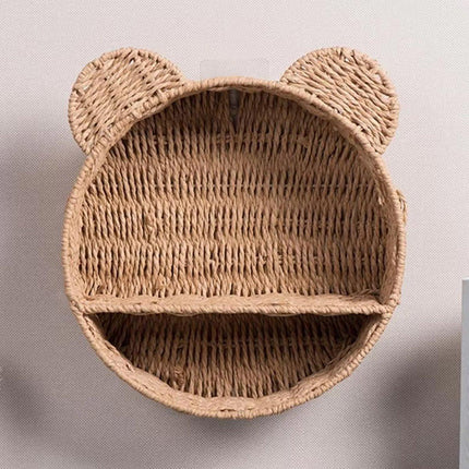 Rattan Storage Basket Wall Mounted Rack Round Plant Display Stand Organizer