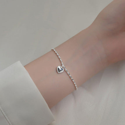 Silver Beige Heart Bracelet Vintage Sweet Peach Heart String Jewelry for Women