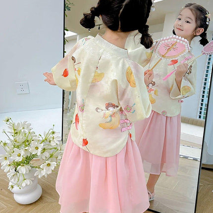 Elegant Girl Cheongsam Skirt Set Traditional Chinese Hanfu Two-piece Outfit