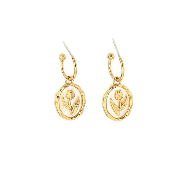 Flower Round Plate Earrings Gentle Temperament Elegant Fashion Jewelry Women