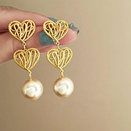 Retro Hollow Twist Imitation Pearl Earrings Fashion Statement Jewelry Gift