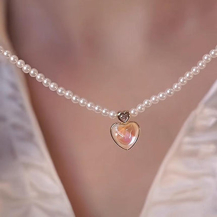 Retro Double Layer Women Necklace Pendant Necklace Clavicle Chain Pearl Choker - Aimall