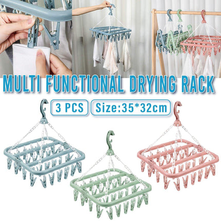 3PCS Multifunctional Plastic Clothes Drying Rack Hanging Rack Sun Rack Clips