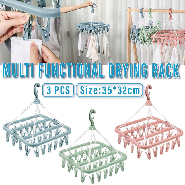 3PCS Multifunctional Plastic Clothes Drying Rack Hanging Rack Sun Rack Clips