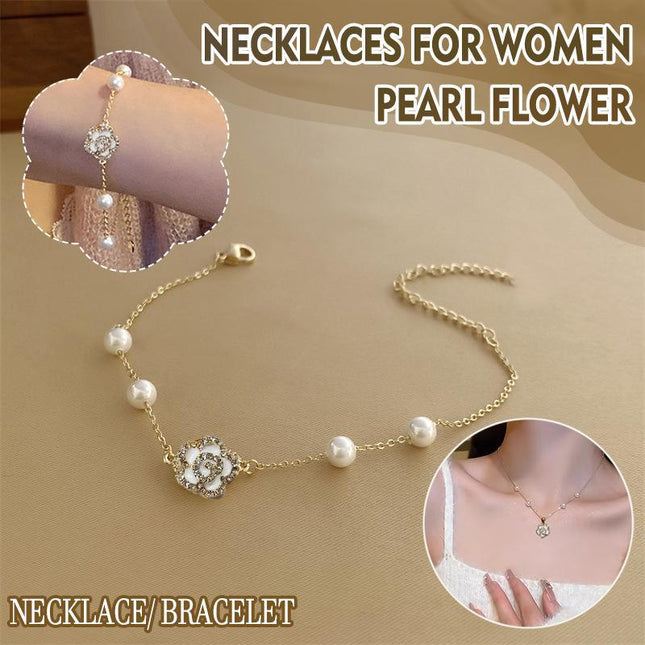Pearl Flower Bracelet Women Bracelets Charm Hand Chain Titanium Steel Chain - Aimall