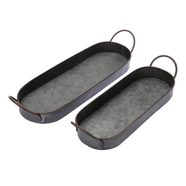 2Pcs Metal Galvanized Tray Metal Decor Chic Farmhouse Tray Centerpiece Oval Tray
