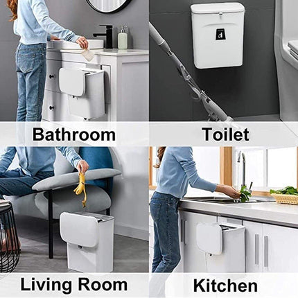 Wall Mounted Kitchen Trash Can with Sliding Lid Hanging Waste Bin for Household