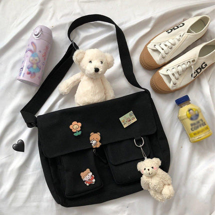 Cute Girl Crossbody Canvas Bag Womens Shoulder Bag Messenger Handbag Casual Tote