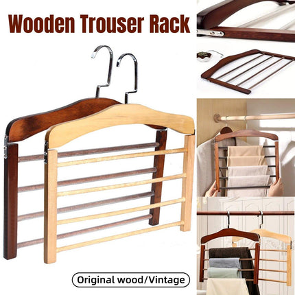 Multi Tier Wooden Trouser Rack Household Towel Rack Space Saving Pants Hanger