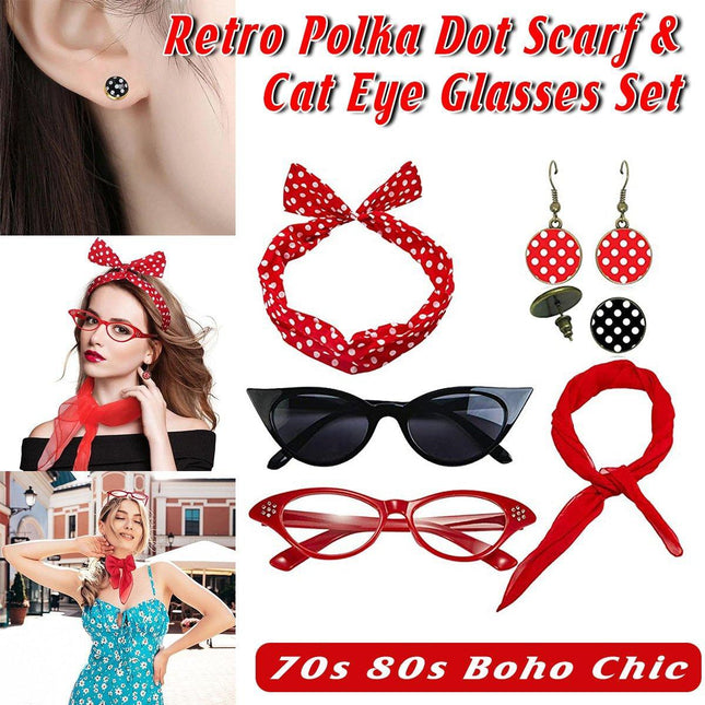 Halloween Vintage Dress Up Set Polka Dot Stud Earrings and Headband Party