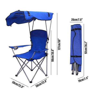 Canopy Chair Foldable W/ Sun Shade Beach Camping Folding Outdoor Fishing Blue - Aimall