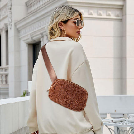 Brown Belt Bag Sherpa Crossbody Bags for Women Fanny Pack Running Workout Hiking