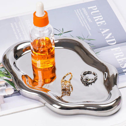 2PCS Luxury Ceramic Jewelry Display Tray Organizer Plate Storage Large Decor