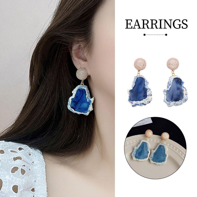 Irregular Haze Blue Earrings For Women Vintage Style Elegant Fashion Jewelry
