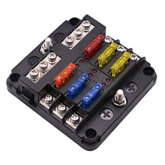 23PC 6 Way Blade Fuse Box Block Holder Indicator LED Light 12V/32V Car Marine - Aimall
