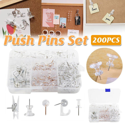 200pcs Office Bulletin Cork Board Accessories Staples Clip Pegs Push Pins
