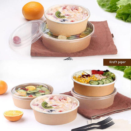 Take-Away Kraft Paper Salad Bowl Food Grade Takeout Tableware Food Bowl With Lid - Aimall