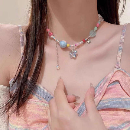 Colourful Hearts Transparent Star Necklace Sweet Fashion Jewellery for Women