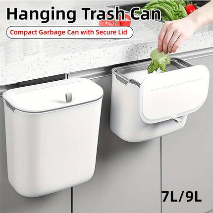 Wall Mounted Hanging Wastebasket with Sliding Lid for Kitchen and Bathroom Use