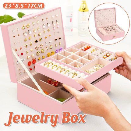 Large Pink Jewellery Box Double Layer Storage Case Organiser for Accessories