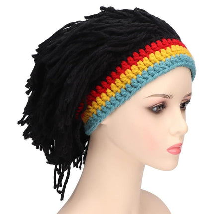 Quirky Warm Knitted Wig Hat Hip Hop Wool Cap for Men and Women with Braided
