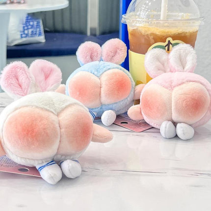 Honey Peach Butt Keychain Rabbit Ears Pendant Toy Bag Decor Plush Doll Key Ring - Aimall