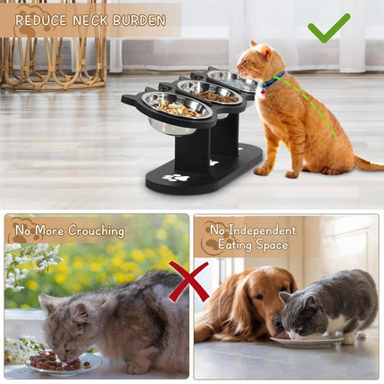 Adjustable 3pcs Pet Feeder Dog Food Bowl Rack Vertical Cat Feeding Station