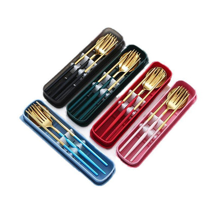 5PC Stainless Steel Portable Cutlery Set - Fork Spoon for Travel & Picnic - Aimall