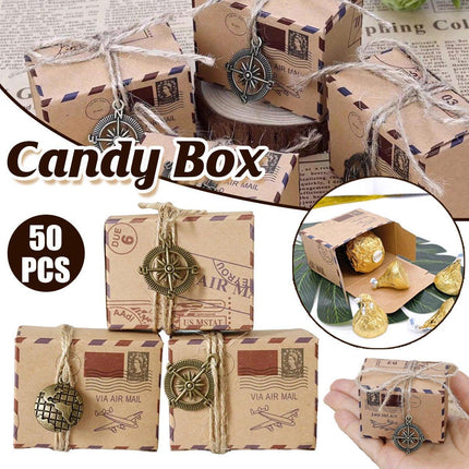 50PCS Vintage Kraft Paper Candy Boxes Wedding Creative Chocolate Packaging Box