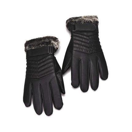 1/2 Winter Warm PU Leather Wool Wrist Gloves Touch Screen Full Finger Fur Mitten - Aimall