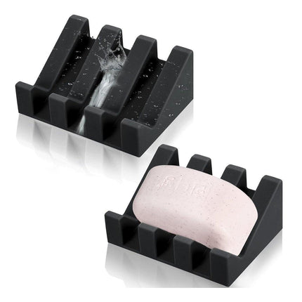 2PCS Silicone Soap Dish Holder Set Non-Slip Draining Soap Box Washable Pad Tray