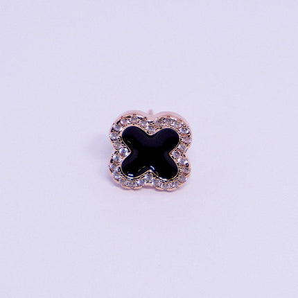 Sterling silver needle women's black four-leaf clover earrings