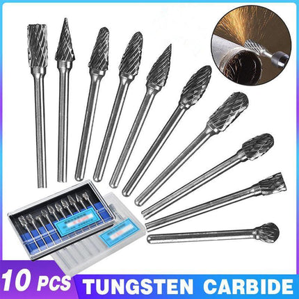 10x Tungsten Steel Solid Carbide Rotary Burrs Bit For Dremel Accessories Tool HG - Aimall