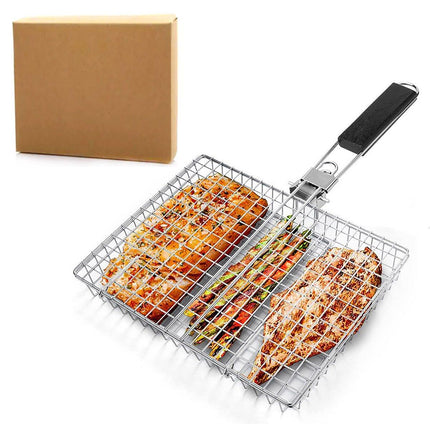 Barbecue Grilling Basket Portable Folding Stainless Steel Grill BBQ Food Holders