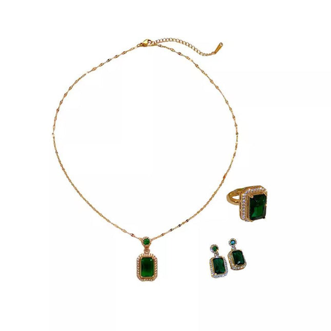 Vintage Paraiba Tourmaline Emerald Gemstone Earrings Ring Necklace Women Gift - Aimall