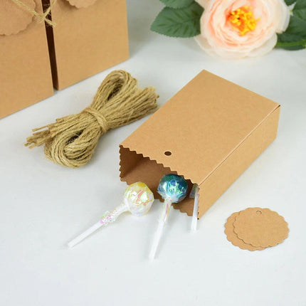 50PCS Vintage Kraft Paper Box DIY Candy Cookie Bags Wedding Favor Gift Boxes