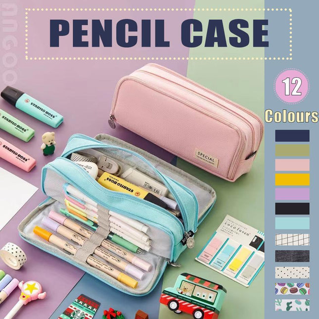 Zipper Pencil Case Large Capacity Storage Bag School Stationery Makeup Organizer - Aimall