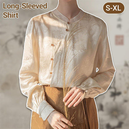 New Chinese Style Womens Top Stand-up Collar Long Sleeve Elegant Fashion Shirt