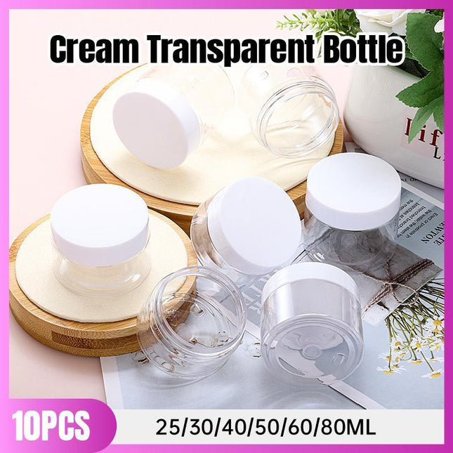 10pcs Transparent Wide Mouth Cream Dispenser White Lid Bottle Plastic Jar
