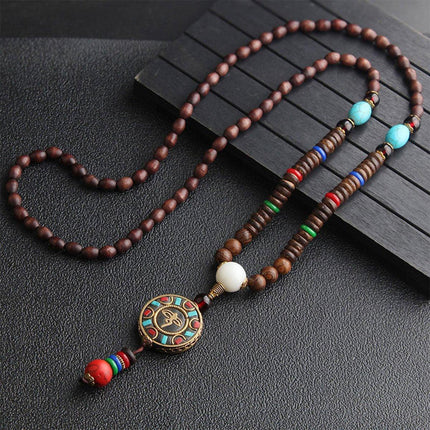 Retro Ethnic Style Pendant Sweater Chain Long Wooden Bead Necklace Fashion
