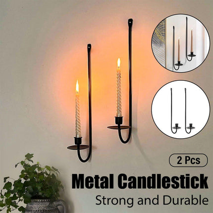 2PCS Black Metal Wall Mounted Iron Candlestick Holder L Shape Modern Home Decor