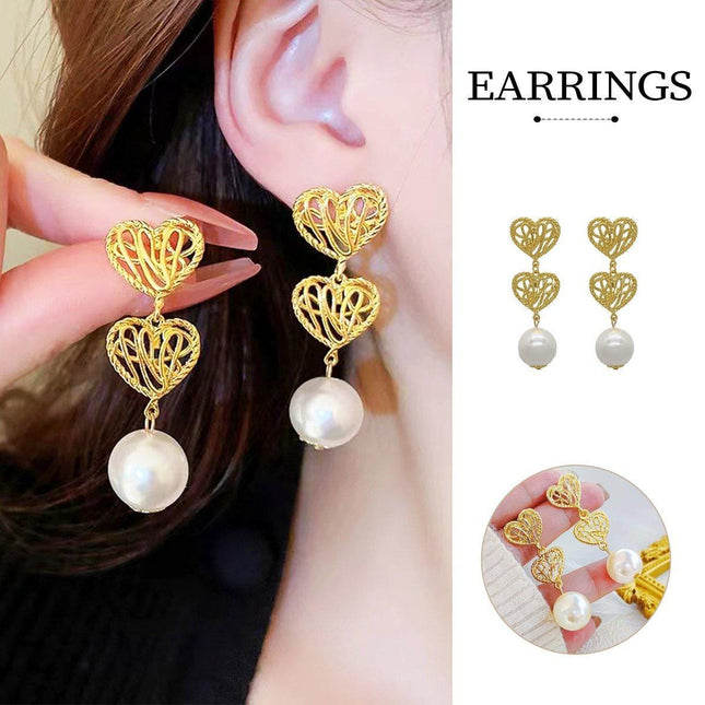 Retro Hollow Twist Imitation Pearl Earrings Fashion Statement Jewelry Gift